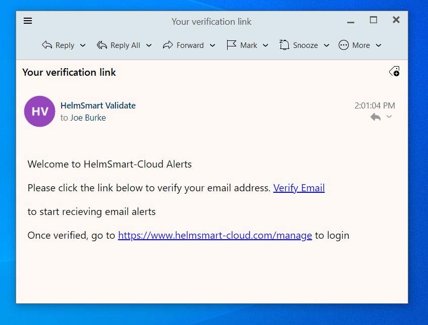 Helmsmart-cloud verify email